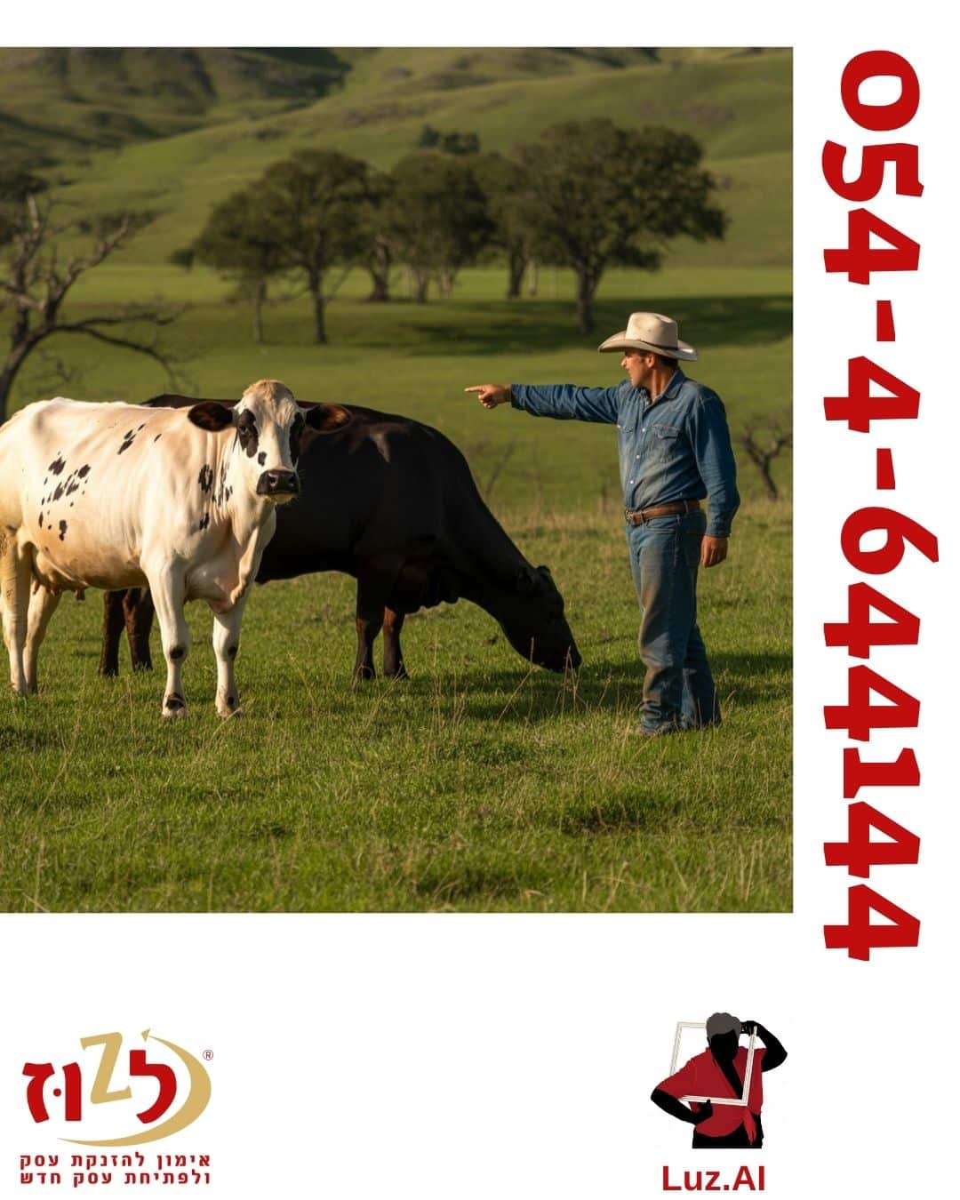 איש רוצה לקנות פרה. החוואי מהלל את הפרה הלבנה, מתעלם מהפרה השחורה