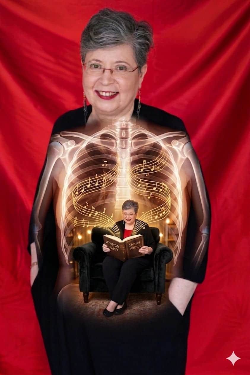 דמות קטנה שנמצאת בתוך דמות של אותה אישה, והקטנה שבפנים מספרת לאישה סיפור