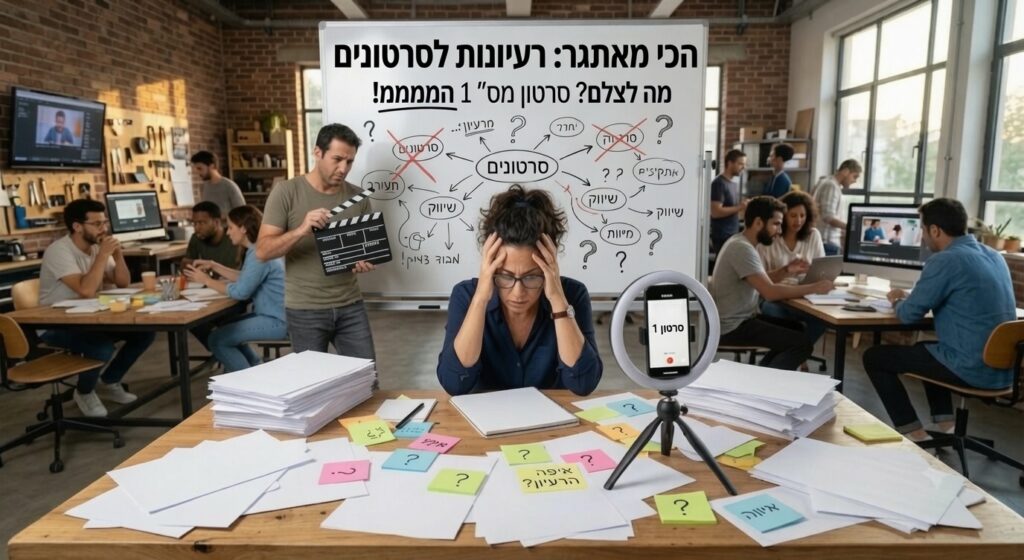 הדבר שהכי מאתגר עצמאים ביצירת סרטונים הוא רעיונות לסרטונים. רואים אישה מתוסכלת מול ערימות נייר ריק, ומאחוריה גבר מתכונן לצעוק "CUT"